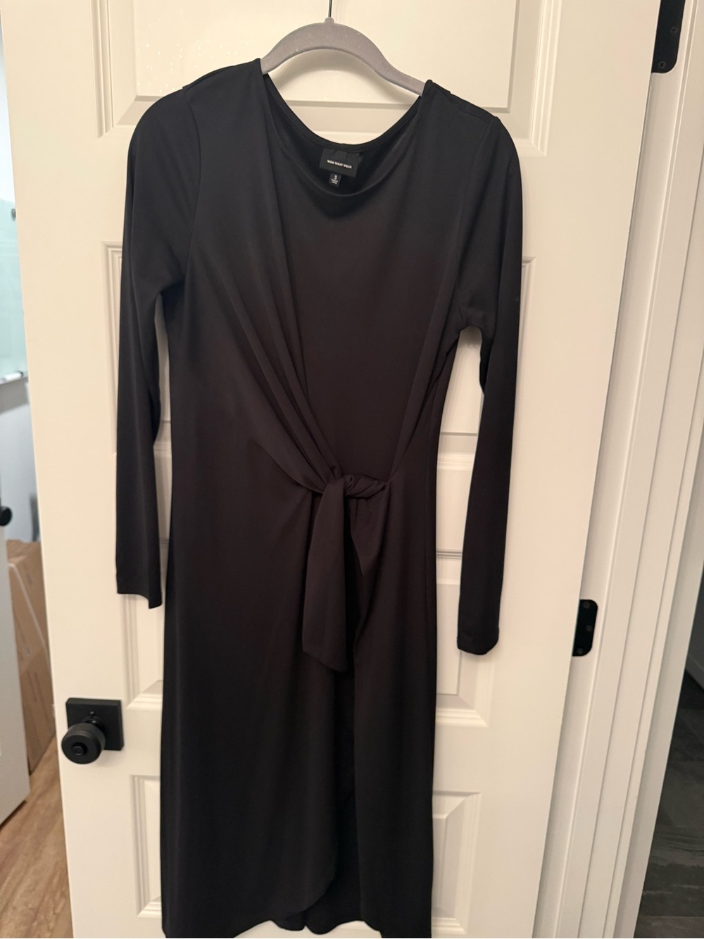 Who What Wear Black Long-Sleeve Tie-Waist Midi Dress